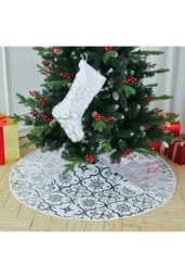 Rackhams 122CM Silver Snowflake Printed Christmas Tree Skirt with Christmas Stockings Xmas Tree Base Cover - White - thumbnail 2