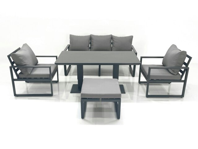 Rackhams Outdoor Aluminium Garden Furniture Set with Adjustable Rising Lifting Dining Table 3 Seater Sofa 2 Chair Big Footstool Dark Grey - image 1
