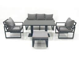 Rackhams Outdoor Aluminium Garden Furniture Set with Adjustable Rising Lifting Dining Table 3 Seater Sofa 2 Chair Big Footstool Dark Grey - thumbnail 1