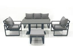 Rackhams Outdoor Aluminium Garden Furniture Set with Adjustable Rising Lifting Dining Table 3 Seater Sofa 2 Chair Big Footstool Dark Grey - thumbnail 2