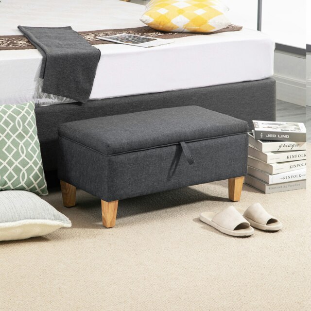 Rackhams Linen Storage Ottoman Storage Box with Rubberwood Legs - image 1