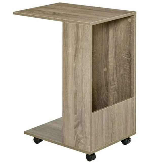 Rackhams C Shaped Side Table with Wheels, Industrial Sofa End Table with Open Storage for Living Room and Bedroom - Grey - image 1