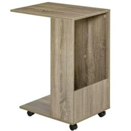 Rackhams C Shaped Side Table with Wheels, Industrial Sofa End Table with Open Storage for Living Room and Bedroom - Grey