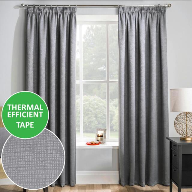"Rackhams Matrix Plain Thermal Room Darkening Energy Saving Tape Top Curtains For Living Rooms & Bedrooms - Grey - 90"" (229cm) Width x 54"" (137cm) Drop" - image 1