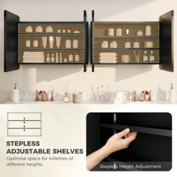 Rackhams 76.2 x 11.6 x 61 cm Bathroom Mirror Cabinet, Wall Cabinet with Adjustable Shelves, Wall-Mounted or Recessed, Black - Black - thumbnail 6