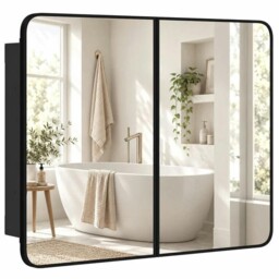 Rackhams 76.2 x 11.6 x 61 cm Bathroom Mirror Cabinet, Wall Cabinet with Adjustable Shelves, Wall-Mounted or Recessed, Black - Black - thumbnail 2