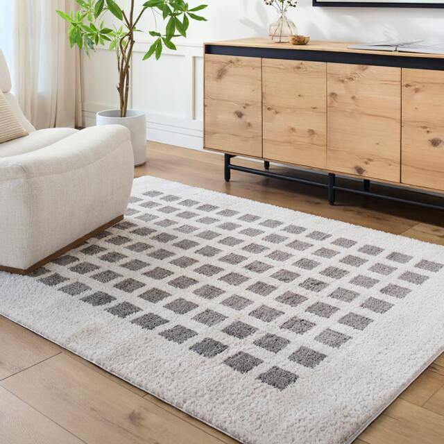 Rackhams Fossay Shag-Washable Beige Charcoal Modern High Pile Rug - 160 x 213 cm - image 1