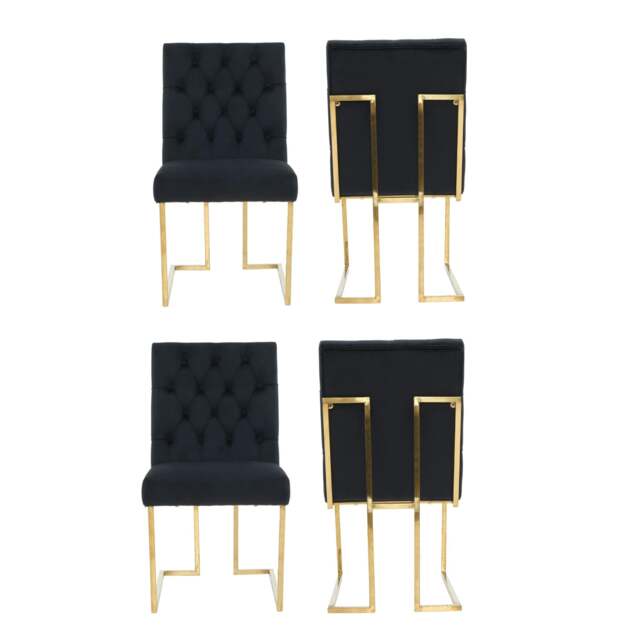 Rackhams Set of 4 Siena Luxury Tufted Velvet Dining Chairs with Gold Frame & Legs - Modern Upholstered Accent Chair - Black - Modern - image 1