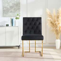 Rackhams Set of 4 Siena Luxury Tufted Velvet Dining Chairs with Gold Frame & Legs - Modern Upholstered Accent Chair - Black - Modern - thumbnail 3