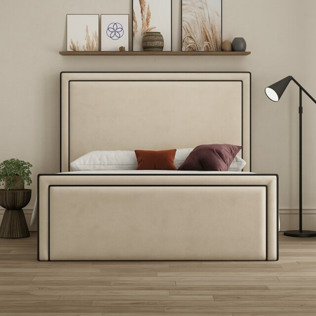 Rackhams Verona Piping Frame Bed - Plush Cream - Double - image 1