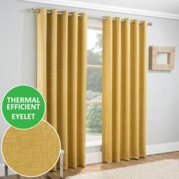 "Rackhams Vogue Plain Textured Thermal Room Darkening Energy Saving Pair of Curtains For Bedroom & Living Room - Ochre - 46"" (117cm) Width x 90"" (229cm) Drop" - thumbnail 1
