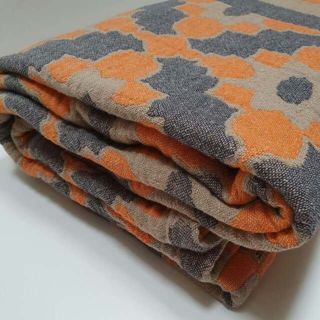 Rackhams Leyla Soft Cotton Jacquard Bedspread - Super King (270 x 245 cm) - Marigold Orange on Taupe - image 1