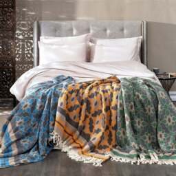 Rackhams Leyla Soft Cotton Jacquard Bedspread - Super King (270 x 245 cm) - Marigold Orange on Taupe - thumbnail 3