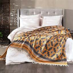Rackhams Leyla Soft Cotton Jacquard Bedspread - Super King (270 x 245 cm) - Marigold Orange on Taupe - thumbnail 2