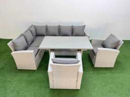 Rackhams 8 Seater Rattan Garden Furniture Set Outdoor Patio Dining Corner Sofa Sets with Dining Table 2 Chairs Light Grey Mixed - thumbnail 2