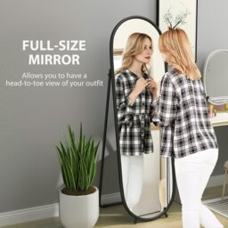 Rackhams Oval Full Length Mirror with Metal Frame Hanging or Leaning Black - thumbnail 4