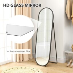 Rackhams Oval Full Length Mirror with Metal Frame Hanging or Leaning Black - thumbnail 5