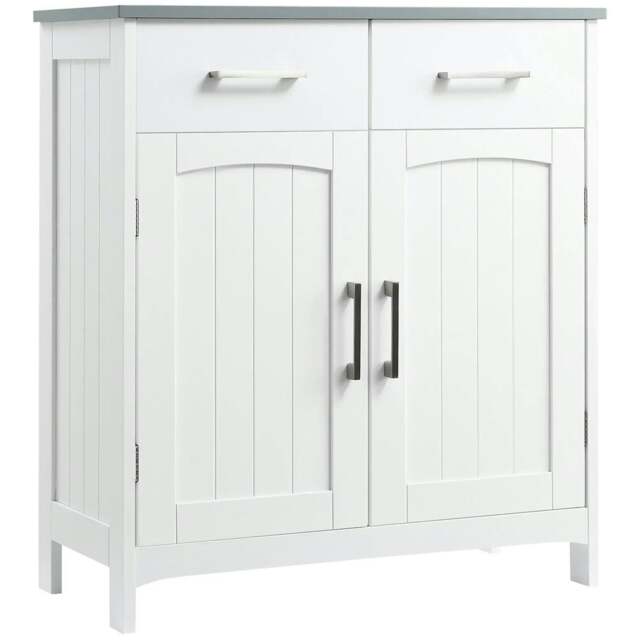 Rackhams Freestanding Bathroom Cabinet, Storage Cupboard with 2 Drawers, Double Doors, Adjustable Shelf, White - image 1