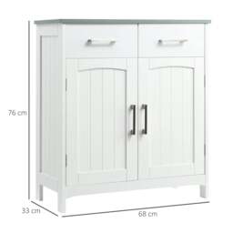 Rackhams Freestanding Bathroom Cabinet, Storage Cupboard with 2 Drawers, Double Doors, Adjustable Shelf, White - thumbnail 3