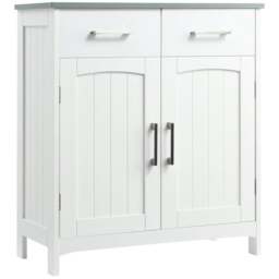 Rackhams Freestanding Bathroom Cabinet, Storage Cupboard with 2 Drawers, Double Doors, Adjustable Shelf, White - thumbnail 1