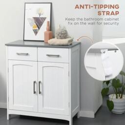 Rackhams Freestanding Bathroom Cabinet, Storage Cupboard with 2 Drawers, Double Doors, Adjustable Shelf, White - thumbnail 6