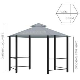Rackhams 3 x 3(m) Hexagon Gazebo Patio Canopy Party Tent Outdoor Garden Shelter w/ 2 Tier Roof & Side Panel - Grey - thumbnail 3