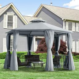 Rackhams 3 x 3(m) Hexagon Gazebo Patio Canopy Party Tent Outdoor Garden Shelter w/ 2 Tier Roof & Side Panel - Grey - thumbnail 2