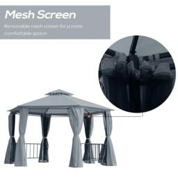 Rackhams 3 x 3(m) Hexagon Gazebo Patio Canopy Party Tent Outdoor Garden Shelter w/ 2 Tier Roof & Side Panel - Grey - thumbnail 6