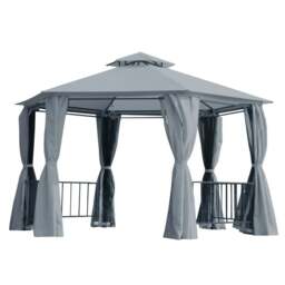 Rackhams 3 x 3(m) Hexagon Gazebo Patio Canopy Party Tent Outdoor Garden Shelter w/ 2 Tier Roof & Side Panel - Grey - thumbnail 1