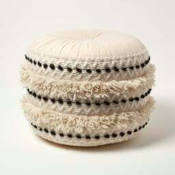 Rackhams Sahara Cream & Black Macrame Tufted Boho Pouffe - 50 cm Tall - thumbnail 2