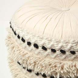 Rackhams Sahara Cream & Black Macrame Tufted Boho Pouffe - 50 cm Tall - thumbnail 5