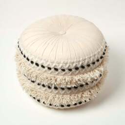 Rackhams Sahara Cream & Black Macrame Tufted Boho Pouffe - 50 cm Tall - thumbnail 4