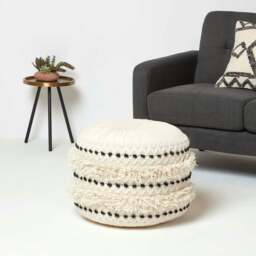 Rackhams Sahara Cream & Black Macrame Tufted Boho Pouffe - 50 cm Tall - thumbnail 3