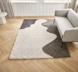 Rackhams Short Wool Curly Sheepskin River Design Rug - Anthracite/Pearl/Taupe - 200x150 cm - thumbnail 3