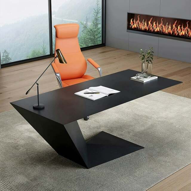 Rackhams Kofi Modern Office Desk For Home, Black Wood - 140 x 70cm - NO Office Chair - image 1