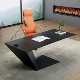 Rackhams Kofi Modern Office Desk For Home, Black Wood - 140 x 70cm - NO Office Chair - thumbnail 1