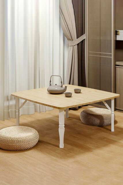 Rackhams Square 80cm Wooden Folding Coffee Table - Beige - image 1