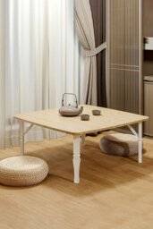 Rackhams Square 80cm Wooden Folding Coffee Table - Beige - thumbnail 1
