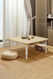 Rackhams Square 80cm Wooden Folding Coffee Table - Beige - thumbnail 4