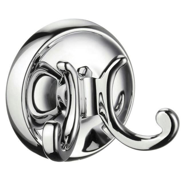 Rackhams Polished Chrome Double Towel Hook Rail (70mm) Wall Mounted Bathroom Rectangular Robe Hooks Clothes Hanger Coat Peg - image 1