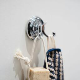 Rackhams Polished Chrome Double Towel Hook Rail (70mm) Wall Mounted Bathroom Rectangular Robe Hooks Clothes Hanger Coat Peg - thumbnail 2