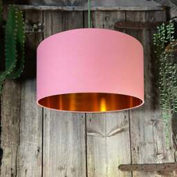 "Rackhams Dirty Pink Cotton Lampshade With Copper Foil Lining - 35cm Diameter x 20cm Height / (14"" x 8"")"