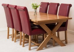 Rackhams Vermont Cross Leg Oak Extending Dining Table with Washington Leather Chairs - 8 chairs - Burgundy - thumbnail 2