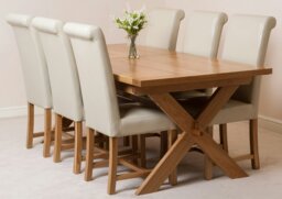 Rackhams Vermont Cross Leg Oak Extending Dining Table with Washington Leather Chairs - 8 chairs - Burgundy - thumbnail 6