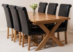 Rackhams Vermont Cross Leg Oak Extending Dining Table with Washington Leather Chairs - 8 chairs - Burgundy - thumbnail 4