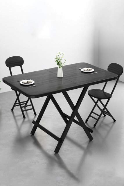 Rackhams 3-Piece Set 100cm Folding Dining Table & 2 Chairs Indoor Outdoor Dining Table Suitable for Six People - Black - image 1