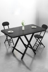 Rackhams 3-Piece Set 100cm Folding Dining Table & 2 Chairs Indoor Outdoor Dining Table Suitable for Six People - Black - thumbnail 1