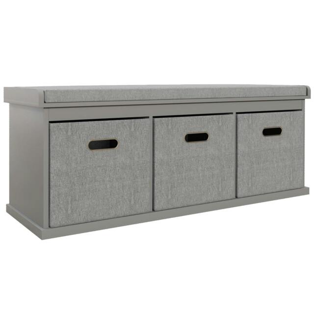 Rackhams Three-Drawer Shoe Storage Bench, with Padded Top Seat - Grey - image 1