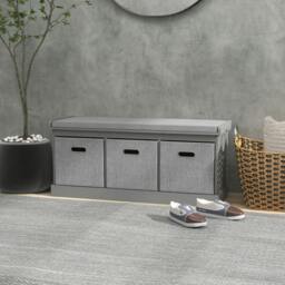 Rackhams Three-Drawer Shoe Storage Bench, with Padded Top Seat - Grey - thumbnail 2