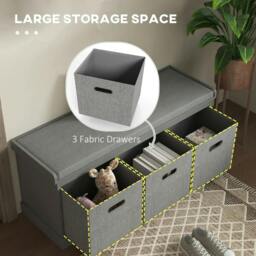 Rackhams Three-Drawer Shoe Storage Bench, with Padded Top Seat - Grey - thumbnail 5
